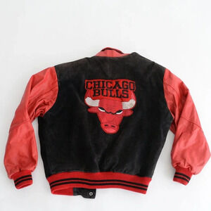 Vintage 80'S Genuine Leather Chicago Bulls Black And Red Leather Suede Button Up
